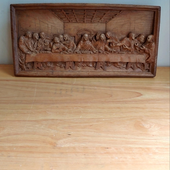 Wood Carved Plaque Relief Jesus Apostles Sculpture Leonardo Picture Wall - Picture 1 of 15